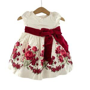 Janie and Jack Holiday Party Dress 3-6 Mon. Roses White Duppioni Silk